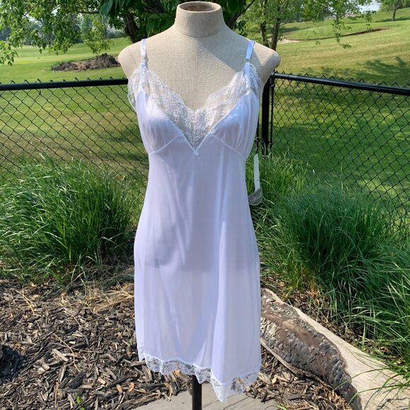 Vintage 90s Satin Full Slip Dress Lace Trim Lingerie Fairy Boho Nightie New - Picture 6 of 16
